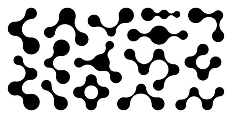 Set of different shapes of bold circles connected to each other. Abstract composition of liquid shapes. Design for backgrounds, packaging, logo or graphic design projects. Vector illustration 