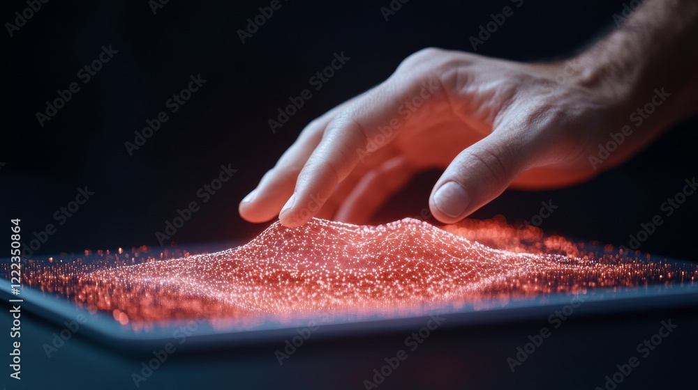 Aufkleber Holographic Interface Innovation Hands Interacting with Data Visualization on Transparent Display - Enhancing Tech-Driven Business Solutions and Digital Marketing Strategies