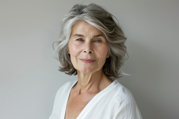 Fototapeta premium Graceful Aging: Beautiful Senior Woman with Natural Hair and Subtle Makeup