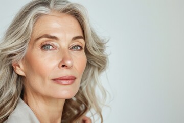 Fototapeta premium Graceful Aging: Beautiful Senior Woman with Natural Hair and Subtle Makeup