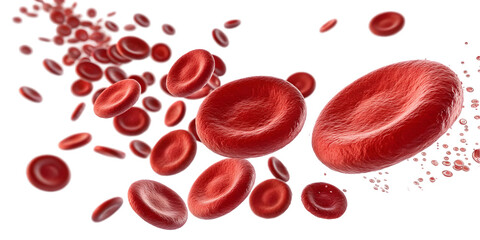 flowing red blood cells isolated on transparent background