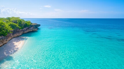 Obraz premium Serene Tropical Beach with Crystal Clear Water and Blue Sky