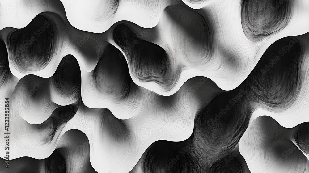 Poster abstract monochrome waves texture with organic fluid patterns and dynamic flow