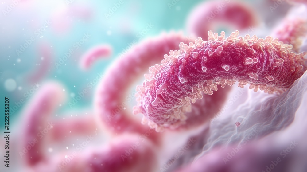 Aufkleber microscopic view of bacteria in soft focus with vibrant colors and bokeh effect