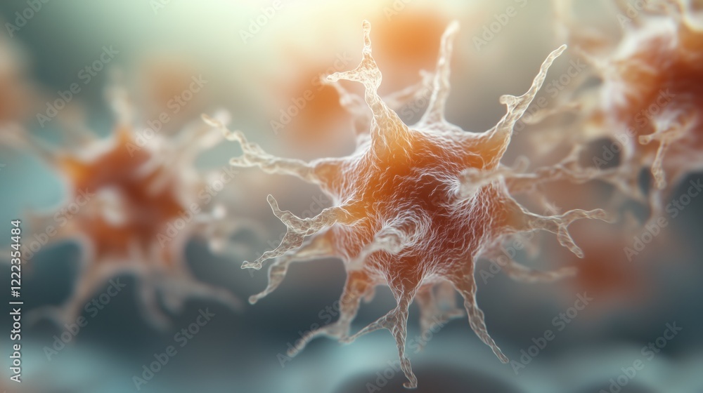 Poster abstract close-up of neural cells with glowing synapses in soft focus