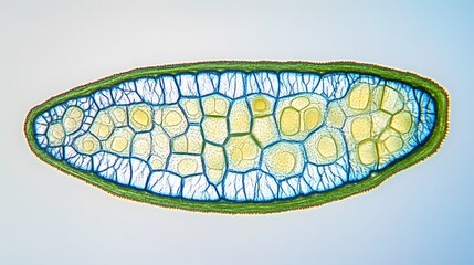 Microscopic View of Plant Leaf Cross Section, Detailed Cellular Structure