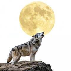 Fototapeta premium A lone wolf howling at the moon, isolated on a white background.