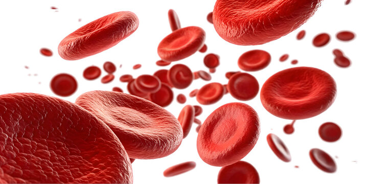 flowing red blood cells isolated on transparent background