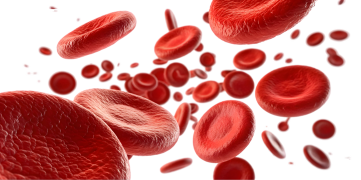 flowing red blood cells isolated on transparent background