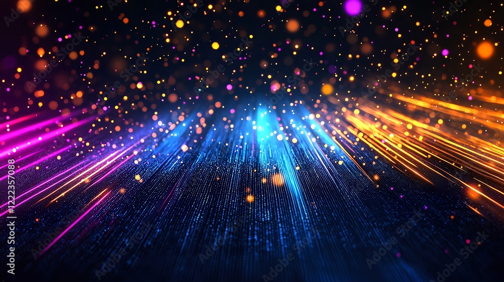 Poster Vibrant Light Trails with Bokeh Effect on Dark Background