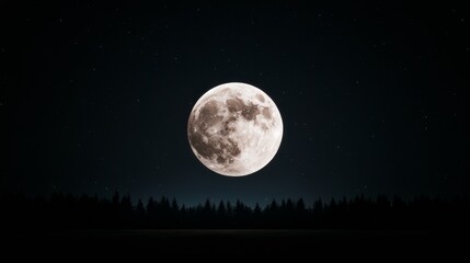 Lunar Lightscape Ethereal Silhouette of Moon Above Forest Horizon - Enhancing Visual Storytelling and Nighttime Event Design for Digital Marketing