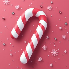 Fototapeta premium Christmas Candy Cane on a Festive Pink Background with Snowflakes