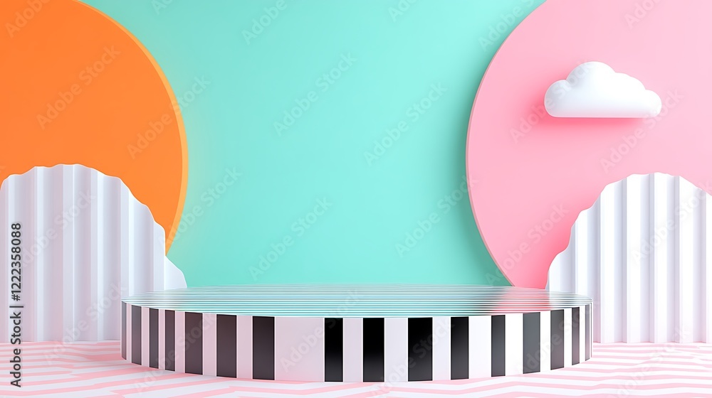 Aufkleber colorful minimalist background with geometric shapes and circular forms for creative displays and pr