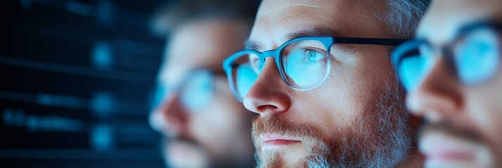 Cyber Aesthetic Tech-Savvy Developers Analyzing Code on Multi-Screen Setup - Agile Workflow Management for Remote Teams and Digital Innovation