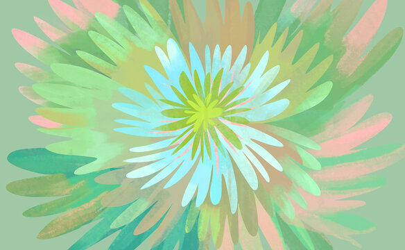Abstract pastel floral illustration with vibrant colors and botanical elements