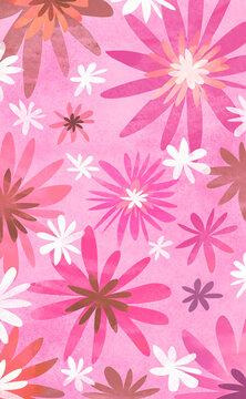 Abstract floral pattern with pink and pastel flowers