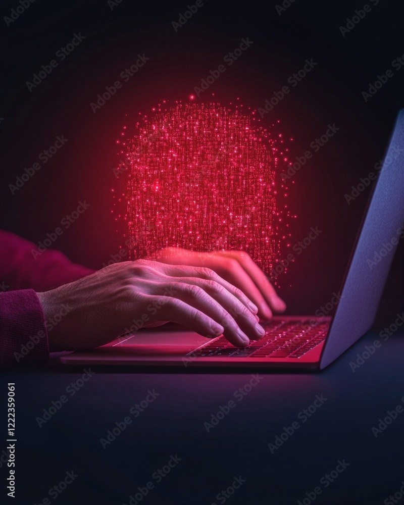 Poster futuristic digital security sleek laptop with holographic lock icon - advanced cybersecurity content