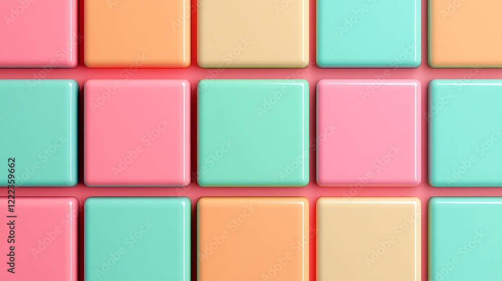 Poster colorful square tiles in soft pastel shades arranged in a grid pattern for background or texture use