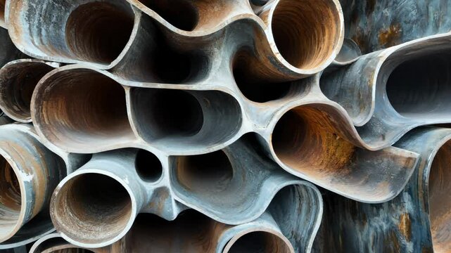 Rusty metal pipes showing oxidation forming abstract pattern