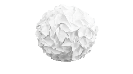 White crumpled paper ball on transparent background