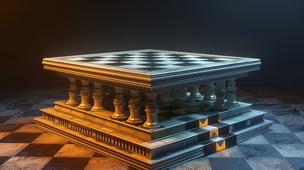 A unique chessboard, unique chess pieces. We contribute to a better gaming experience. Black and white chessboard. AI generated image