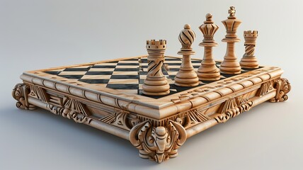 A unique chessboard, unique chess pieces. We contribute to a better gaming experience. Black and white chessboard. AI generated image