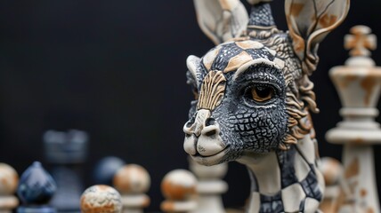 A unique chessboard, unique chess pieces. We contribute to a better gaming experience. Black and white chessboard. AI generated image