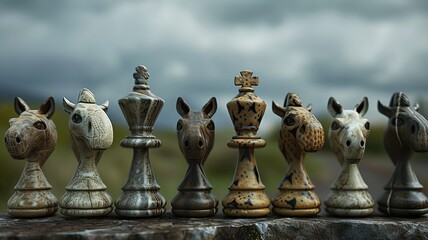 A unique chessboard, unique chess pieces. We contribute to a better gaming experience. Black and white chessboard. AI generated image