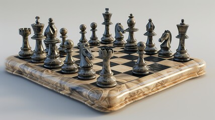 A unique chessboard, unique chess pieces. We contribute to a better gaming experience. Black and white chessboard. AI generated image