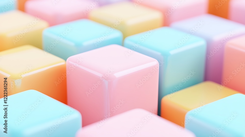 Poster soft pastel colored cube blocks forming a modern abstract pattern for creative design and background