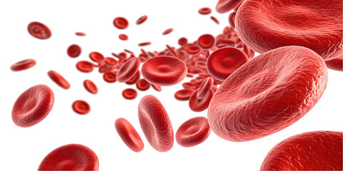 flowing red blood cells isolated on transparent background