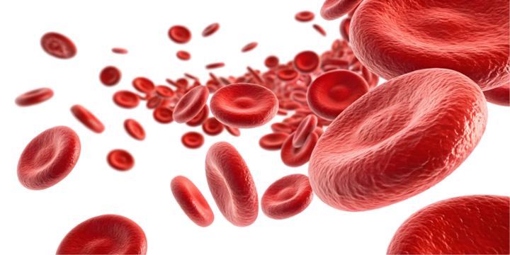 flowing red blood cells isolated on transparent background