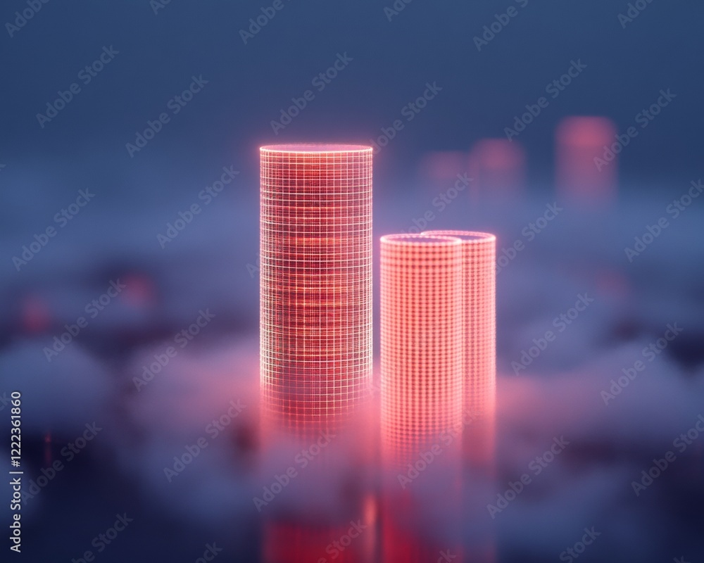 Fototapete neon futurism in urban design smart city skyline with geometric light patterns on towers - architect