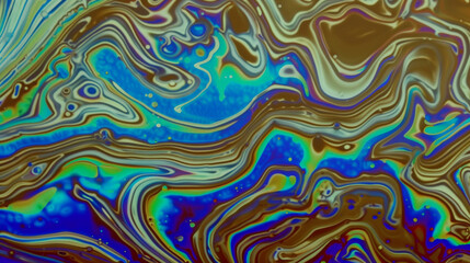 Obraz premium Gasoline pollution background featuring colorful swirling textures for environmental design concept
