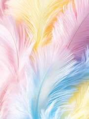 Obraz premium Soft Colored Feathers in Pastel Shades of Blue, Pink, and Yellow