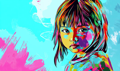 Naklejka premium girl with colorful hair, 3D Rendering
