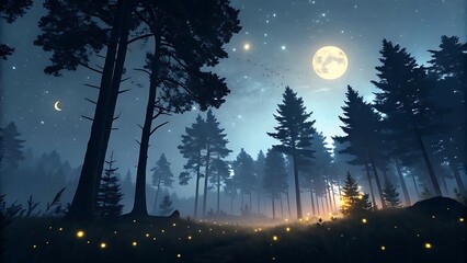Naklejka premium night forest landscape