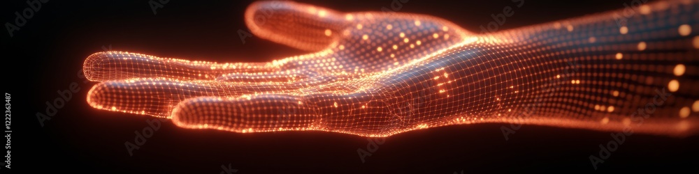 Poster Futuristic Cybersecurity Visual Robotic Hand with Digital Network Textures and Glowing Padlock - AI Security Branding for Tech Industrys Cutting-edge Defense Solutions