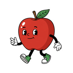 A playful apple character in a fun, illustrated style.