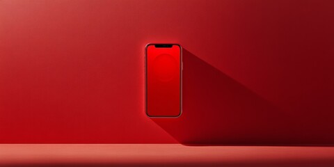 Sleek Scarlet Smartphone Display Modern Weather App Interface on Textured Red Background - Consumer Tech Insight and Personalized Data Accessibility for Lifestyle Enhancement