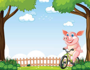 Pig Riding Bicycle in Sunny Park