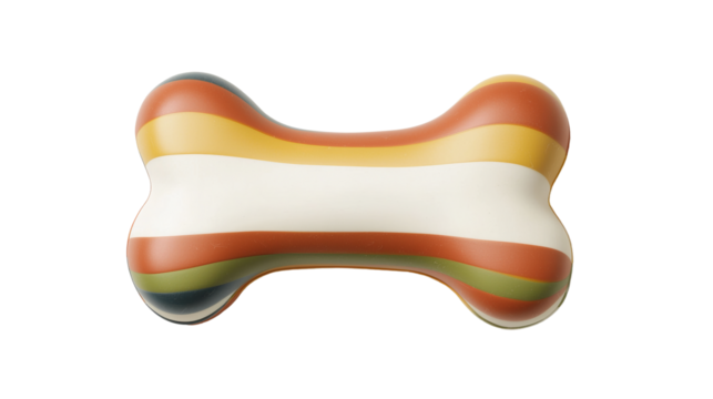 Colorful dog bone toy, perfect for playful pets and fun times, white isolated background.