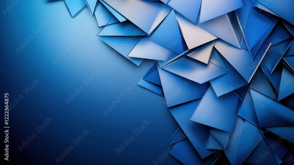 Poster blue geometric background with layered triangles and abstract textures