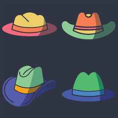 4 flat design cowboy hats
