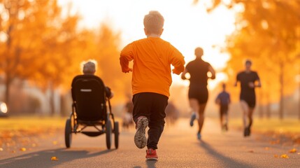 Inclusive Outdoor Fitness Fun Run in Vibrant Autumn Park - Promoting Sustainable Urban Planning and Community Engagement in Health Initiatives