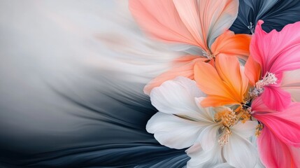 Fototapeta premium Colorful Floral Abstract Art with Soft Wave Background and Vibrant Petals