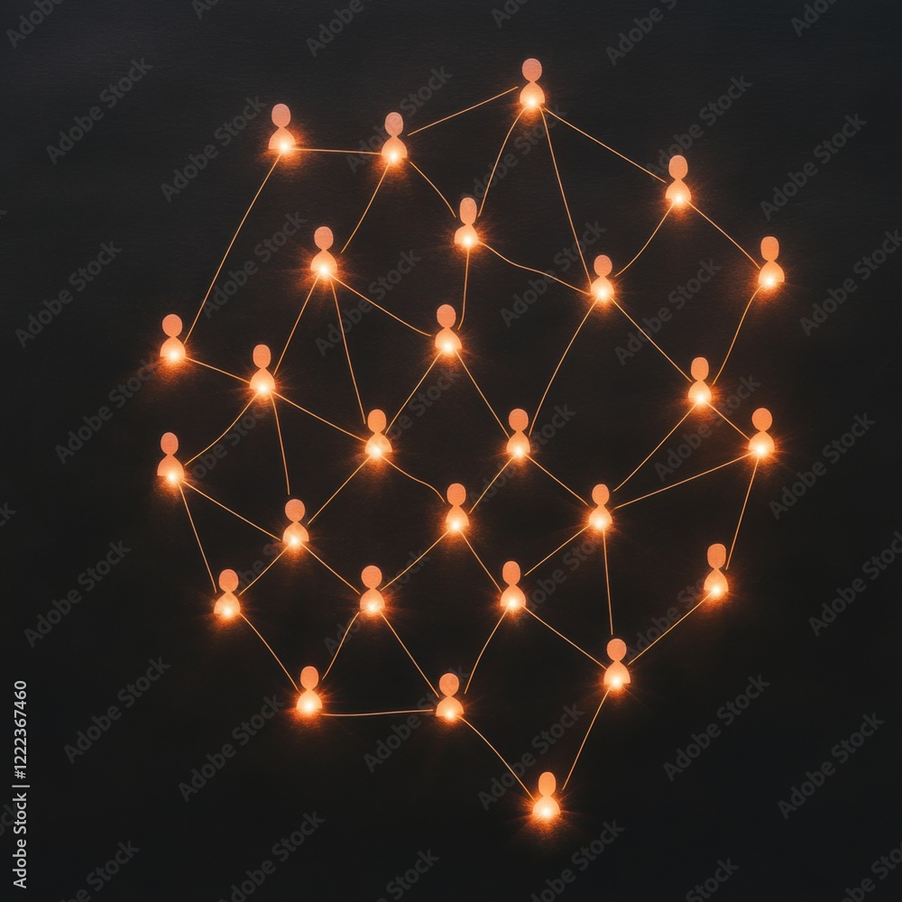 Poster Digital Connection Art Illuminated Network of Smiling Individuals on Dark Canvas - Collaborative Culture Visuals and Networking Solutions for Modern Teams