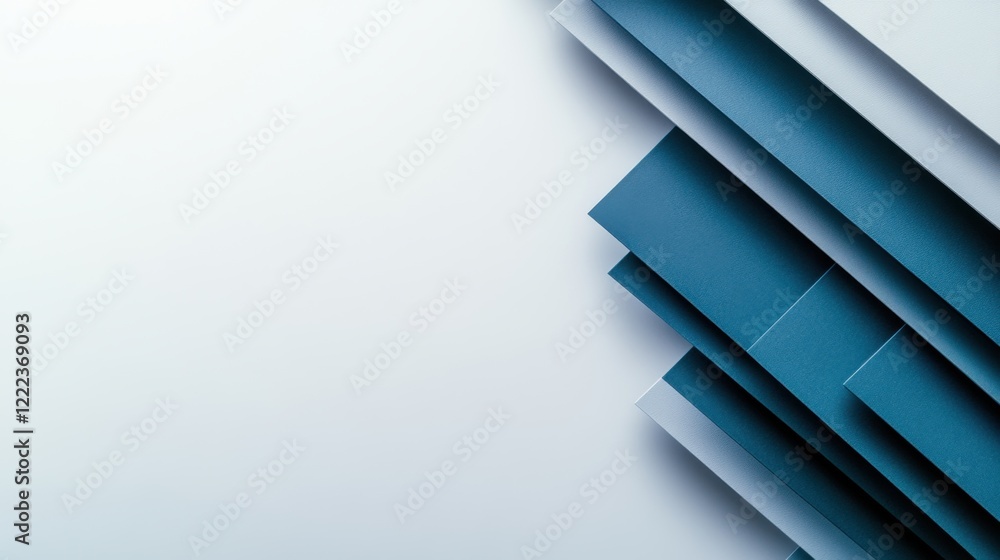 Poster abstract layered background with geometric blue paper sheets in various sizes