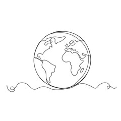 Continuous one line drawing of planet earth or globe vector illustration.