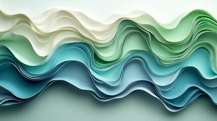 Fototapeta premium Abstract Paper Wave Composition: Serene Hues of Teal, Mint, and Cream